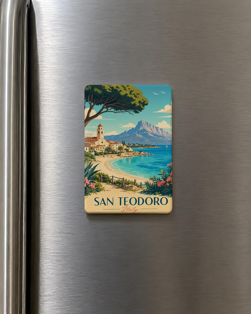 San Teodoro Italy Fridge Magnet, Sardinia Travel Souvenir Magnet, Coastal Town Keepsake, Italian Vacation Refrigerator Magnet