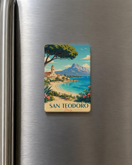 San Teodoro Italy Fridge Magnet, Sardinia Travel Souvenir Magnet, Coastal Town Keepsake, Italian Vacation Refrigerator Magnet