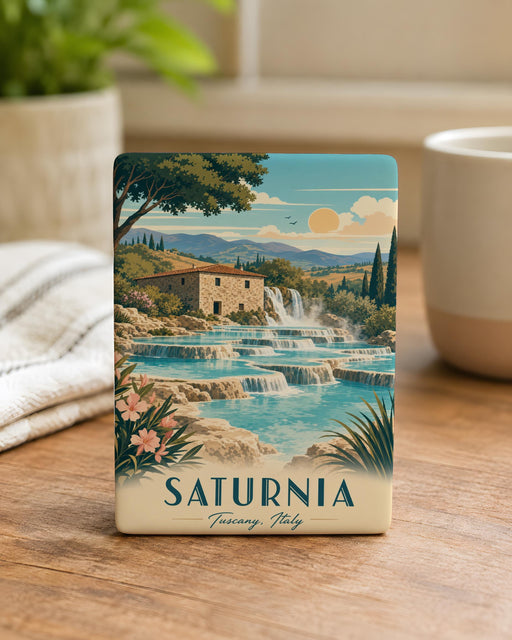 Saturnia Hot Springs Fridge Magnet, Tuscany Italy Thermal Springs Souvenir Magnet, Cascading Hot Spring Pools Magnet