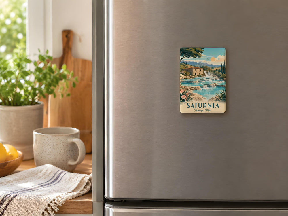 Saturnia Hot Springs Fridge Magnet, Tuscany Italy Thermal Springs Souvenir Magnet, Cascading Hot Spring Pools Magnet