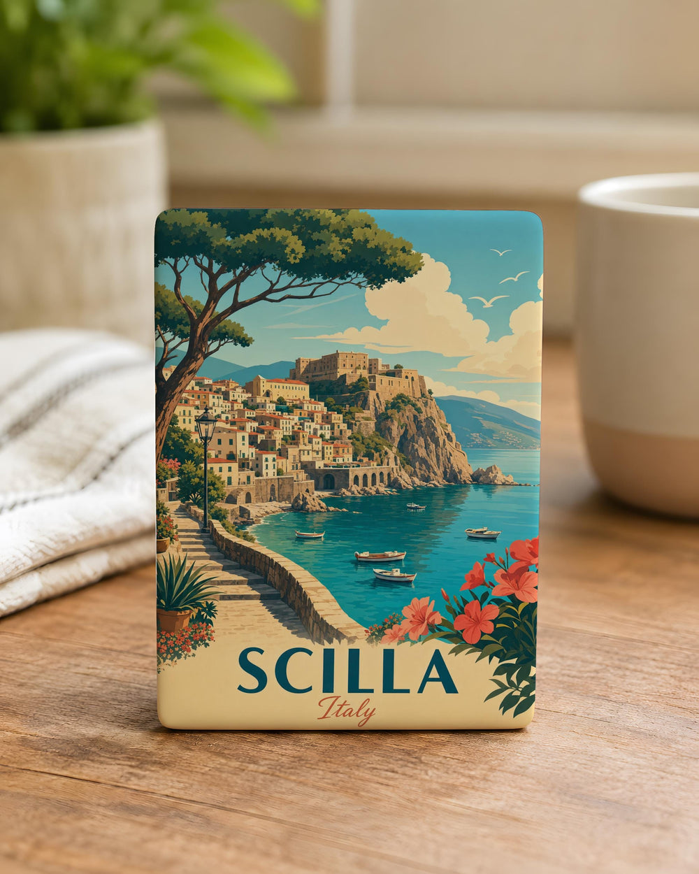 Scilla Italy Fridge Magnet, Scilla Calabria Coastal Town Souvenir, Italian Seaside Travel Gift, Scenic Italy Keepsake Magnet
