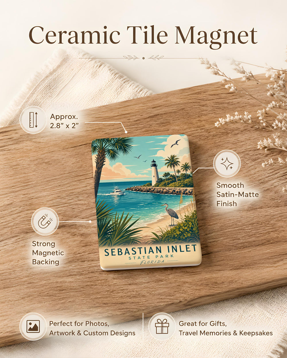 Sebastian Inlet State Park Fridge Magnet, Florida Beach Park Souvenir Magnet, Coastal Travel Gift, Ocean Nature Keepsake