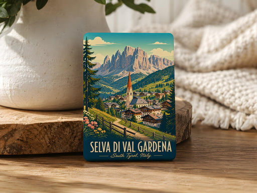Selva di Val Gardena Fridge Magnet, Italy Dolomites Travel Souvenir Magnet, Alpine Mountain Village Keepsake Magnet