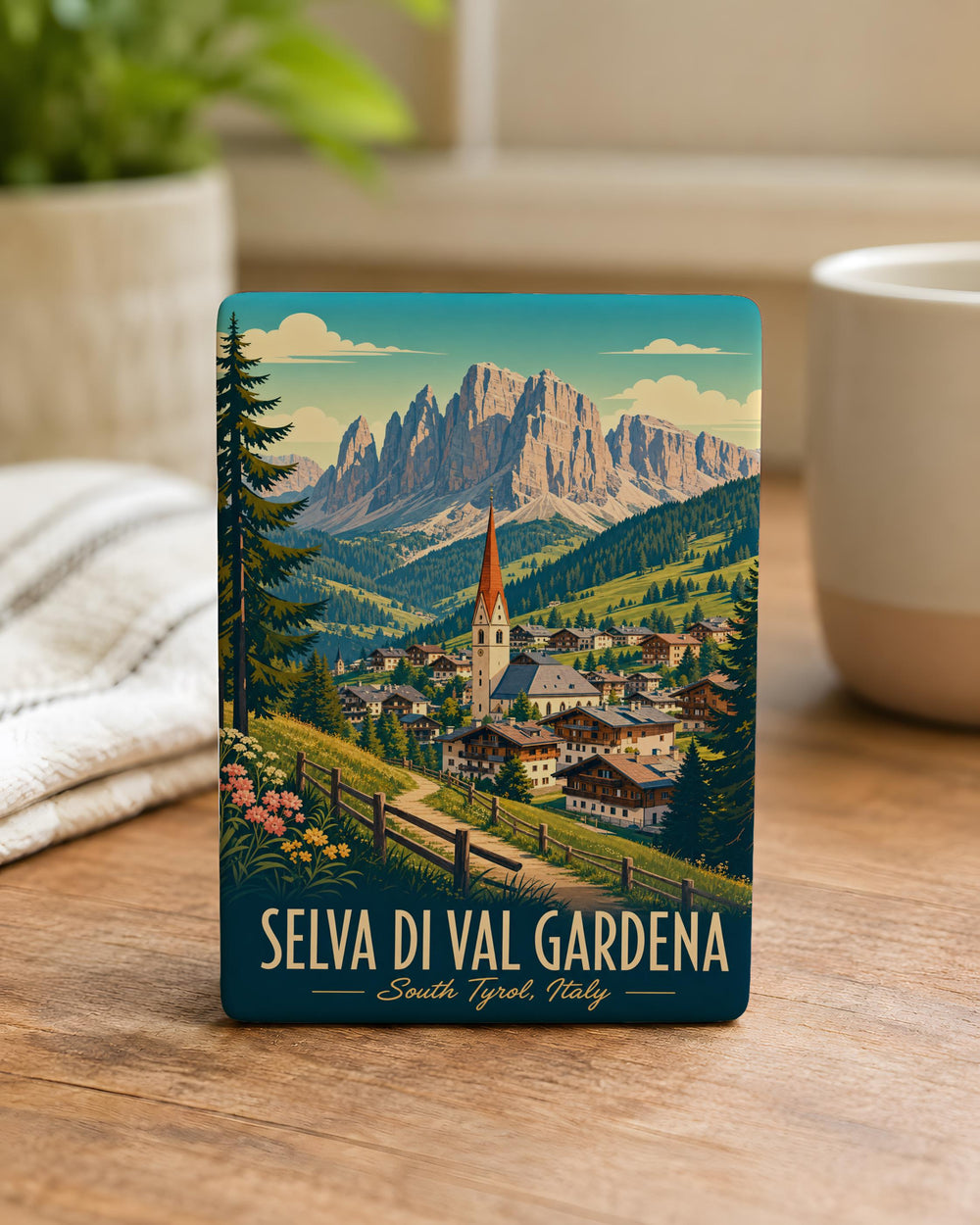 Selva di Val Gardena Fridge Magnet, Italy Dolomites Travel Souvenir Magnet, Alpine Mountain Village Keepsake Magnet