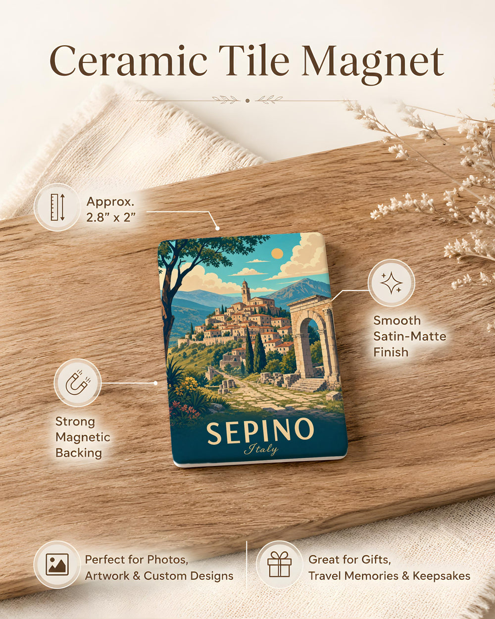 Sepino Italy Fridge Magnet, Sepino Travel Souvenir Magnet, Italy Town Landmark Keepsake, Molise Italy Refrigerator Magnet
