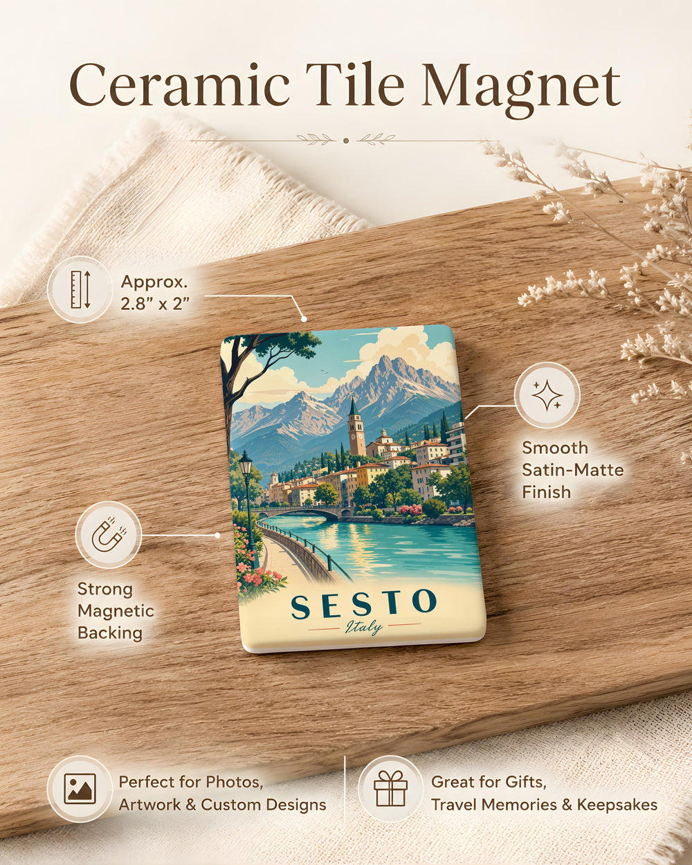 Sesto Italy Fridge Magnet, Sesto Italian Town Souvenir Magnet, Tuscany Travel Keepsake, Italy Destination Kitchen Magnet