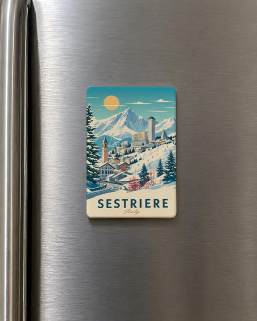 Sestriere Town Fridge Magnet, Italian Alps Ski Resort Souvenir, Sestriere Italy Travel Keepsake Magnet