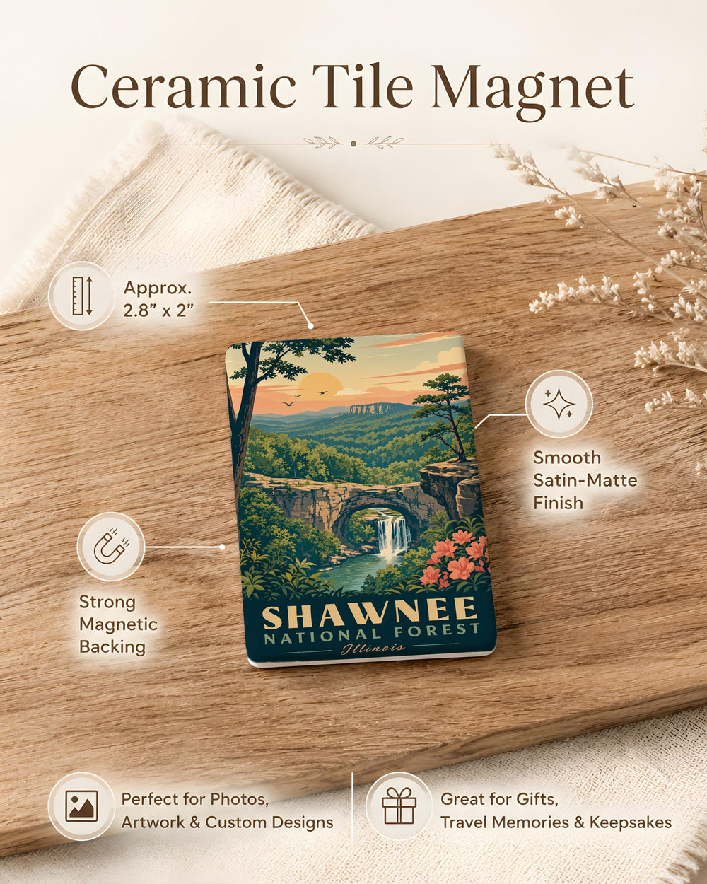 Shawnee National Forest Fridge Magnet, Illinois Nature Souvenir, Hiking Trail Travel Gift, Forest Landscape Keepsake Magnet