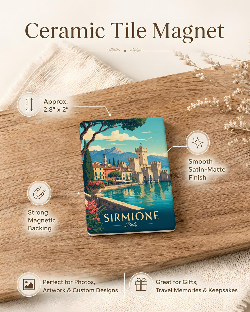 Sirmione Town Fridge Magnet, Lake Garda Italy Souvenir Magnet, Sirmione Travel Gift, Italian Town Keepsake Magnet