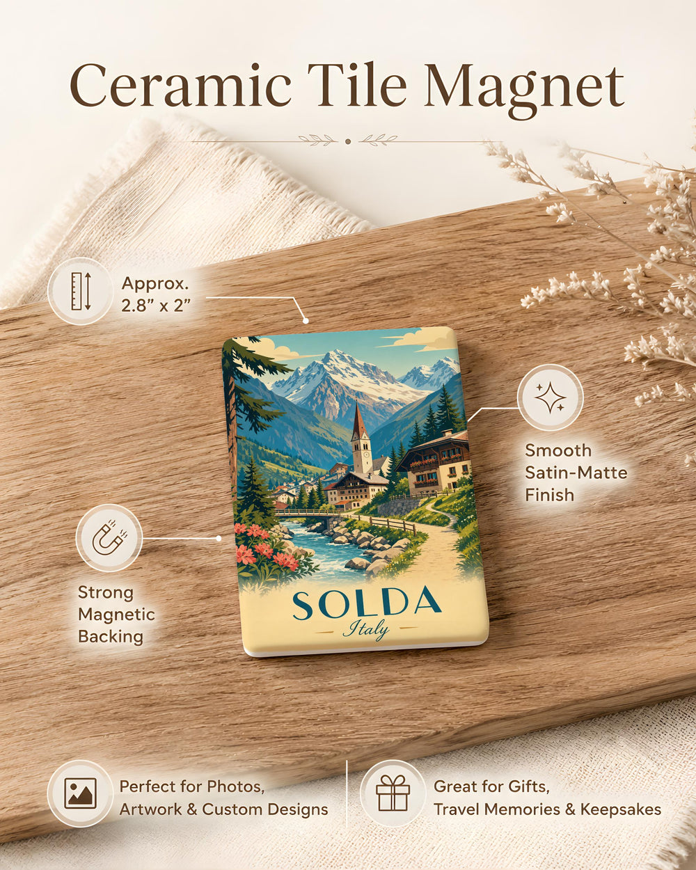 Solda Italy Fridge Magnet, Solda Village Souvenir Magnet, South Tyrol Travel Gift, Italian Alps Mountain Town Magnet