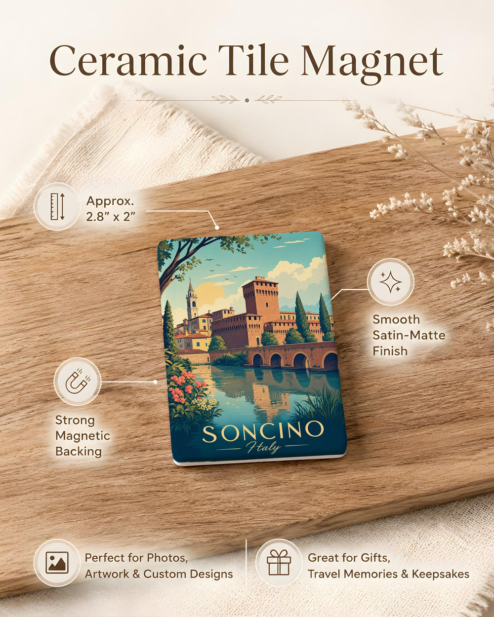 Soncino Italy Fridge Magnet, Soncino Travel Souvenir, Italian Town Landmark Magnet, Lombardy Italy Keepsake Magnet