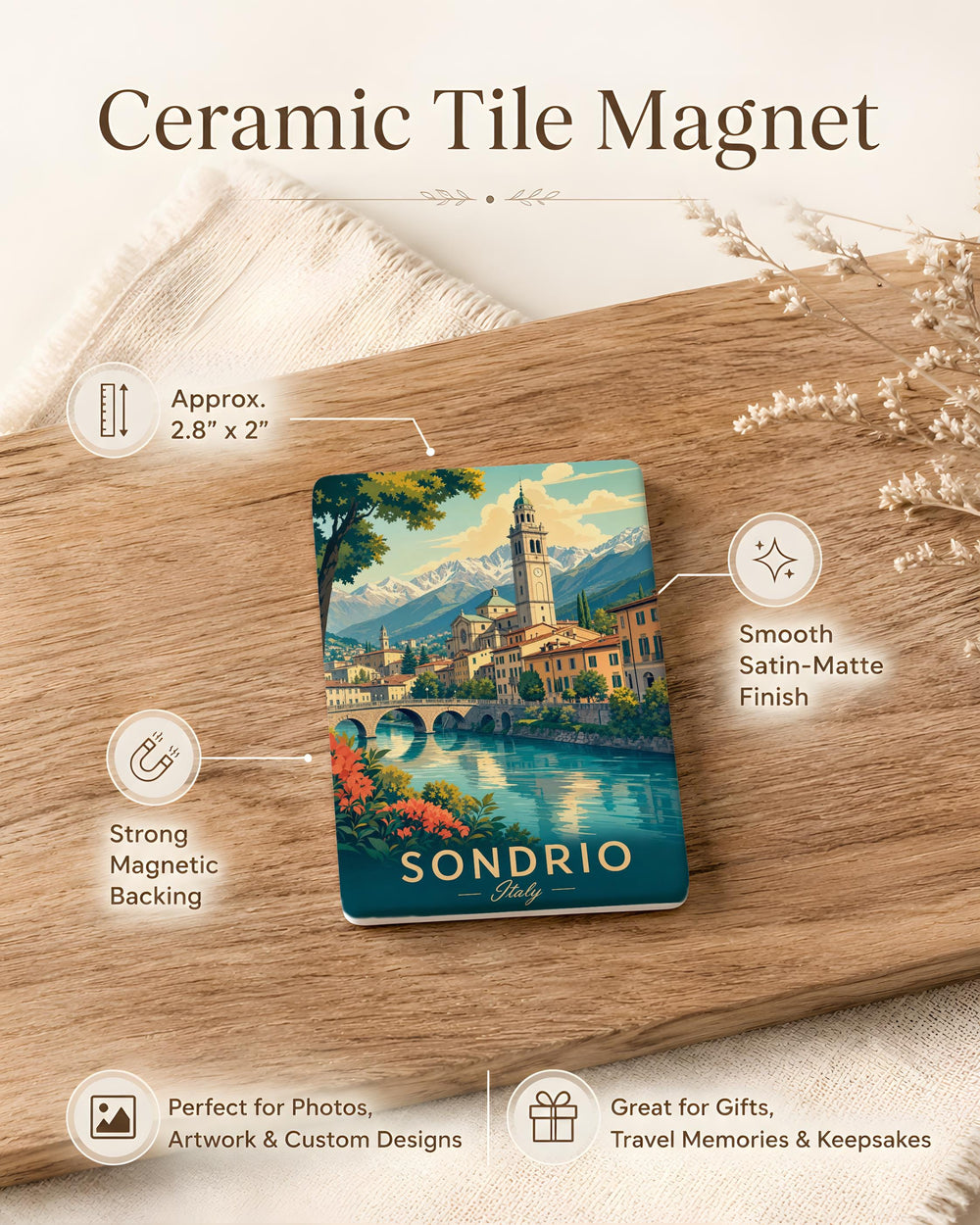 Sondrio Italy Fridge Magnet, Sondrio Souvenir Magnet, Lombardy Travel Gift, Italian Alps Mountain Town Keepsake Magnet