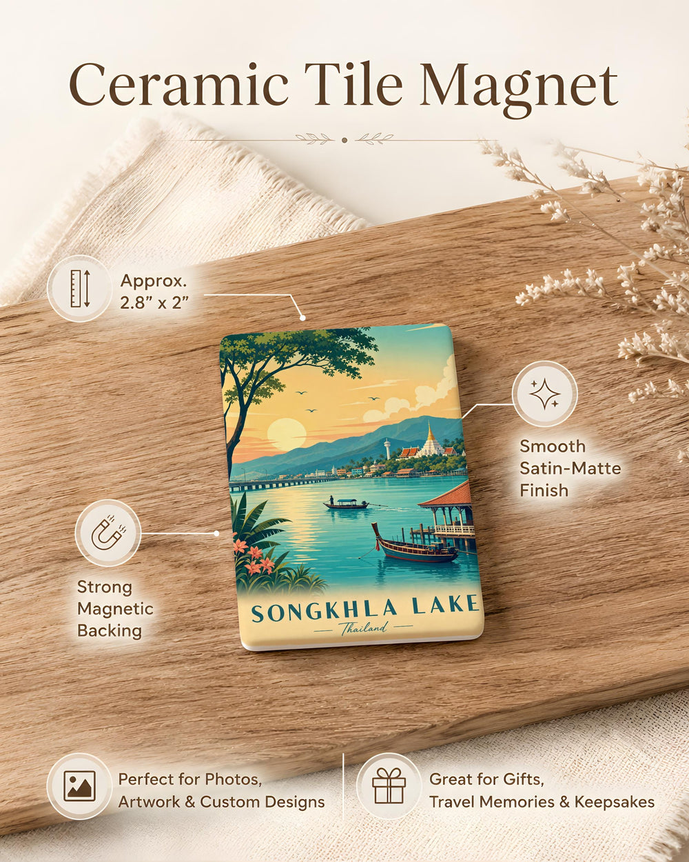 Songkhla Lake Fridge Magnet, Thailand Souvenir Magnet, Songkhla Travel Gift, Lake Landmark Keepsake Magnet