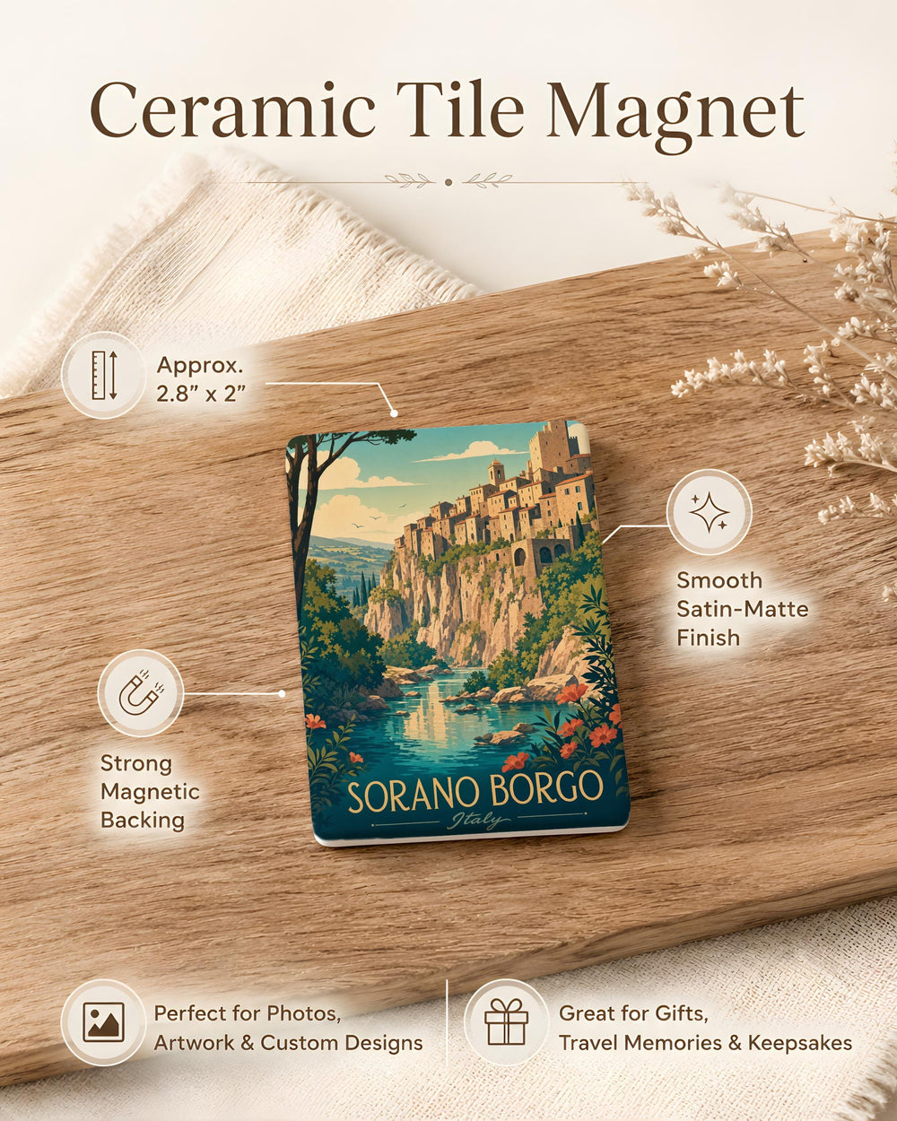 Sorano Borgo Fridge Magnet, Italian Hilltop Village Souvenir Magnet, Tuscany Medieval Town Travel Gift