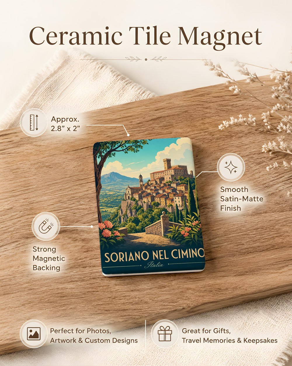 Soriano nel Cimino Italy Fridge Magnet, Soriano nel Cimino Souvenir Magnet, Lazio Travel Keepsake Magnet