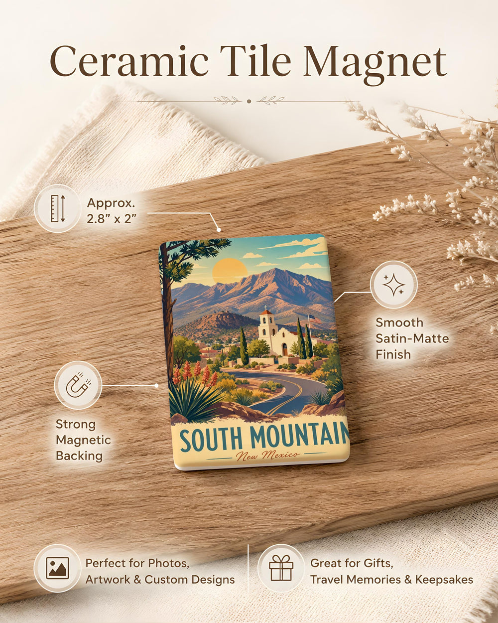 South Mountain NM Fridge Magnet, New Mexico Souvenir Magnet, South Mountain Landmark Keepsake, Southwest Travel Gift