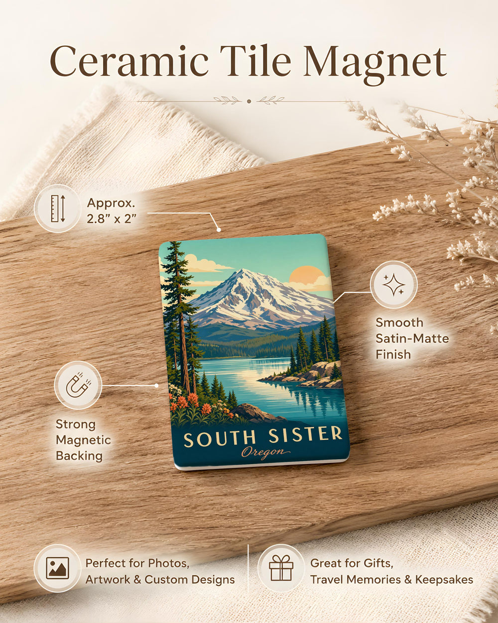 South Sister Mountain Fridge Magnet, Oregon Cascade Volcano Souvenir, Outdoor Hiking Adventure Kitchen Magnet