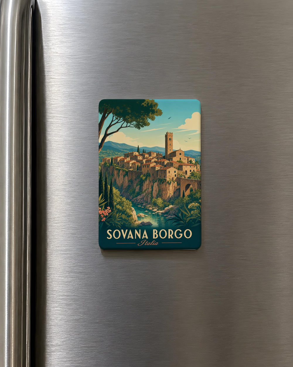 Sovana Borgo Fridge Magnet, Medieval Italian Village Street Scene Souvenir Magnet, Tuscany Travel Gift