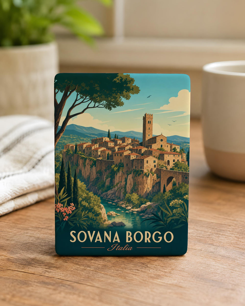 Sovana Borgo Fridge Magnet, Medieval Italian Village Street Scene Souvenir Magnet, Tuscany Travel Gift