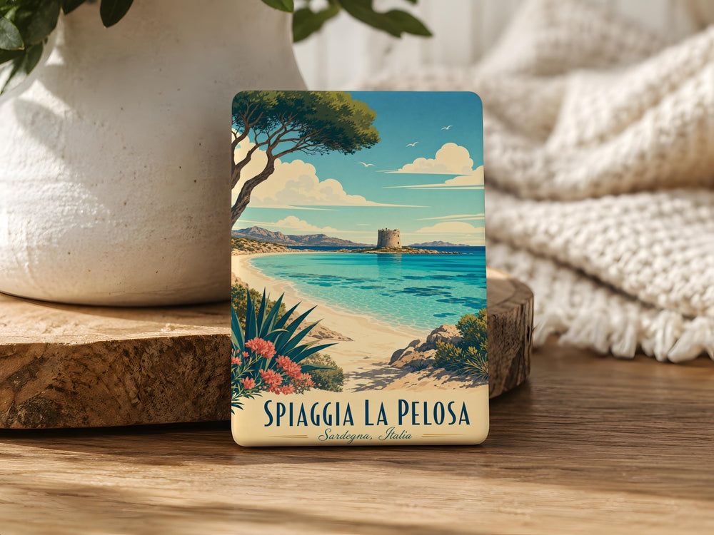 Spiaggia La Pelosa Beach Fridge Magnet, Sardinia Italy Travel Souvenir Magnet, Coastal Seaside Landmark Magnet