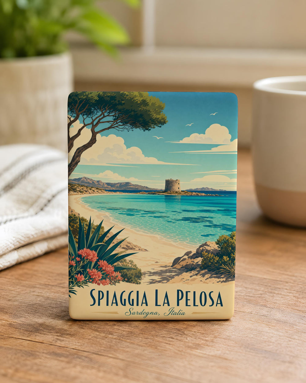 Spiaggia La Pelosa Beach Fridge Magnet, Sardinia Italy Travel Souvenir Magnet, Coastal Seaside Landmark Magnet