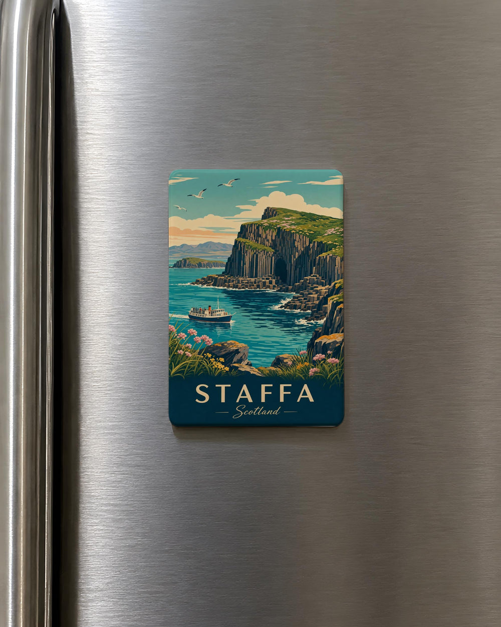 Staffa Scotland Fridge Magnet, Isle of Staffa Scottish Island Souvenir Magnet, Fingal’s Cave Scotland Travel Keepsake Magnet