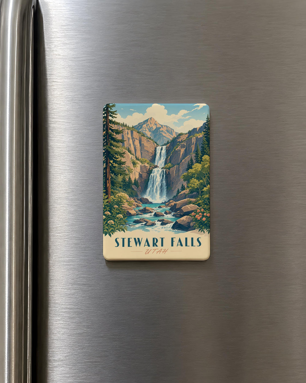 Stewart Falls Fridge Magnet, Waterfall Nature Souvenir, Utah Hiking Landmark Magnet, Scenic Mountain Trail Keepsake