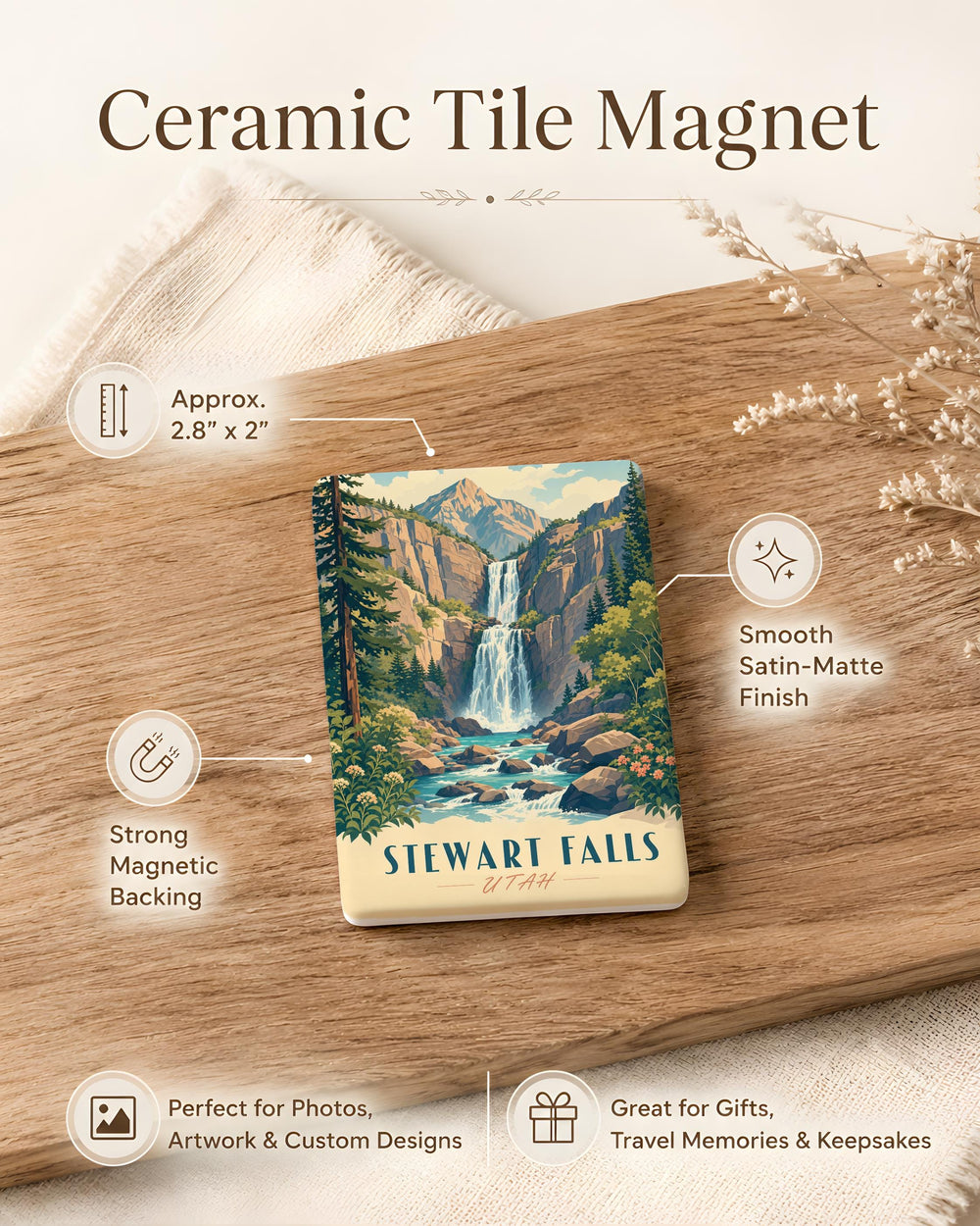 Stewart Falls Fridge Magnet, Waterfall Nature Souvenir, Utah Hiking Landmark Magnet, Scenic Mountain Trail Keepsake