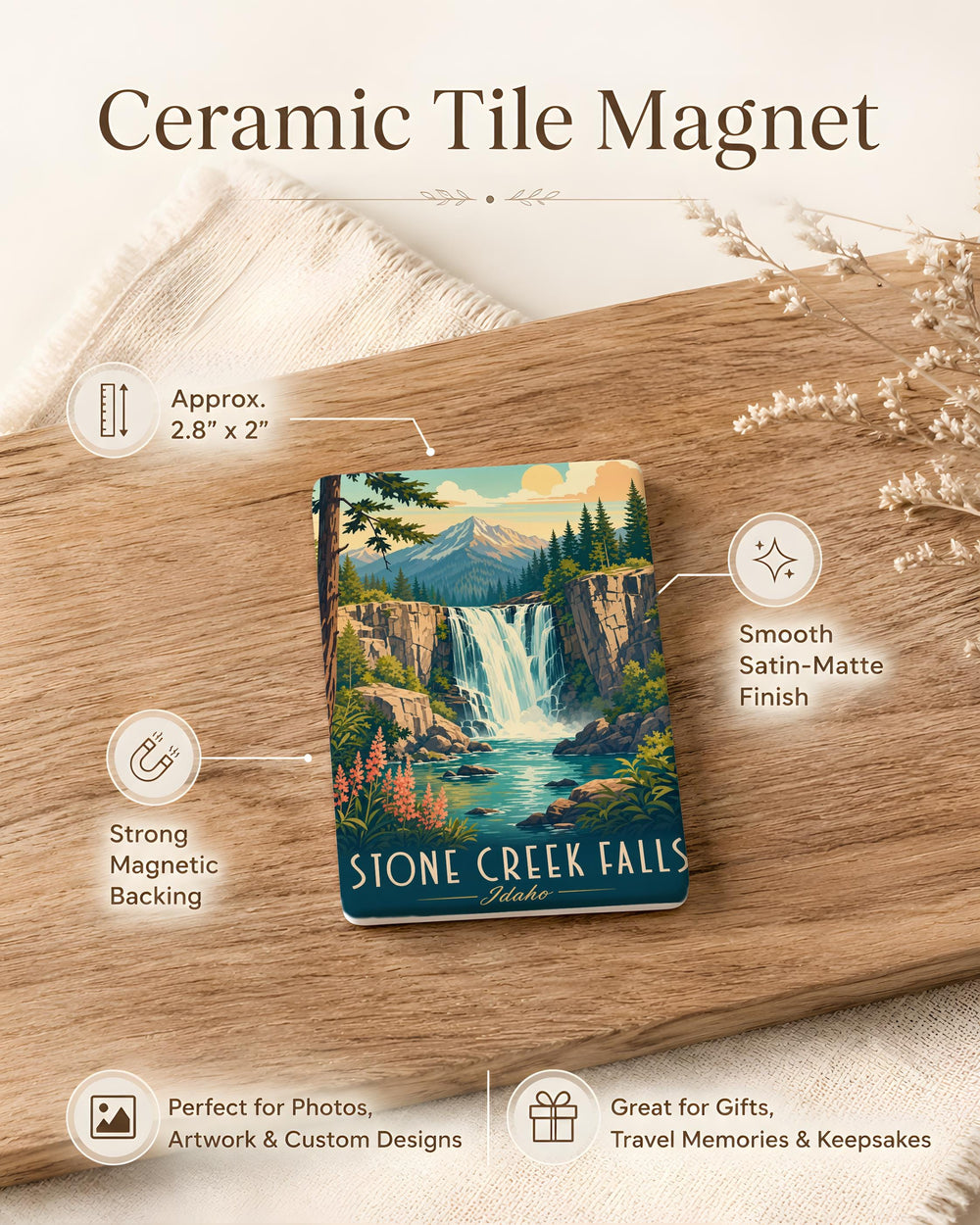 Stone Creek Falls Fridge Magnet, Waterfall Nature Souvenir, Scenic Hiking Travel Gift, Outdoor Adventure Keepsake