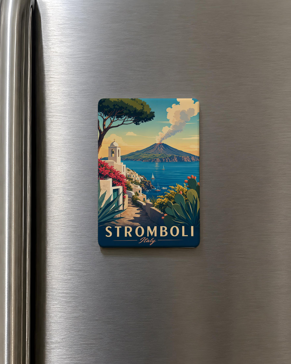 Stromboli Island Fridge Magnet, Italy Volcano Souvenir, Aeolian Islands Travel Keepsake, Mediterranean Island Landmark Magnet