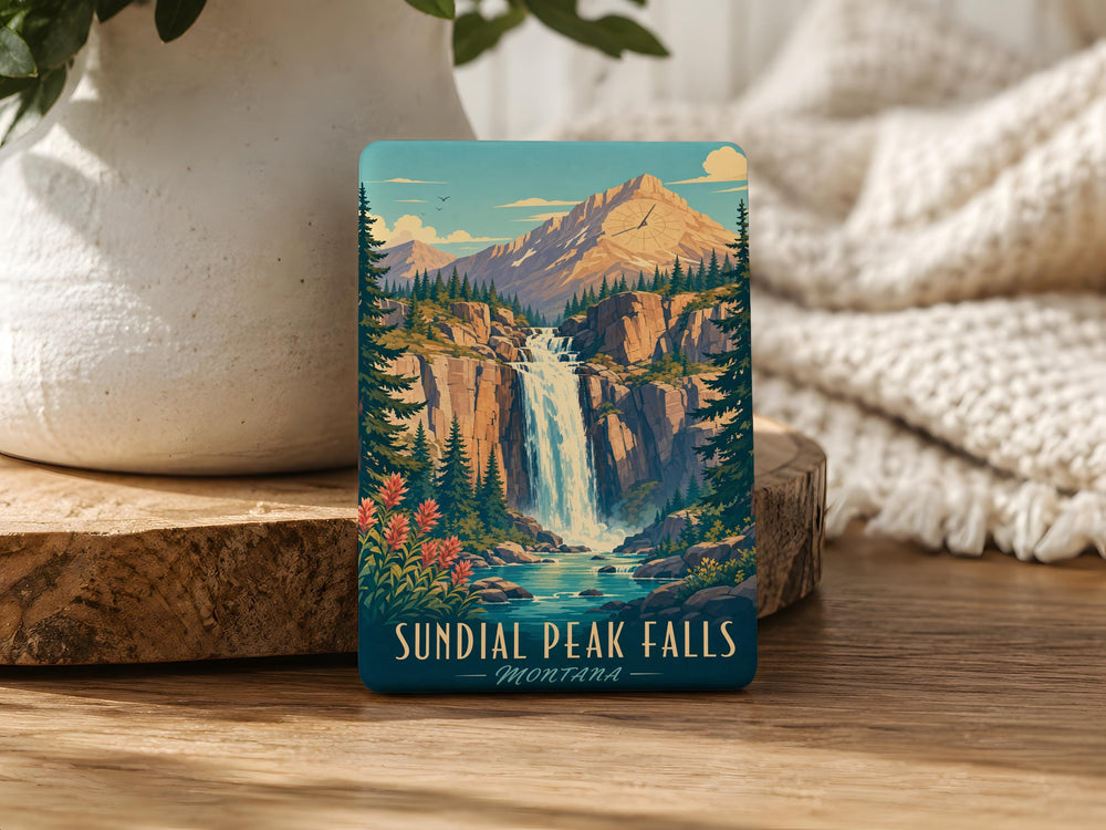 Sundial Peak Falls Fridge Magnet, Waterfall Mountain Landscape Souvenir Magnet, Nature Hiking Travel Keepsake Magnet