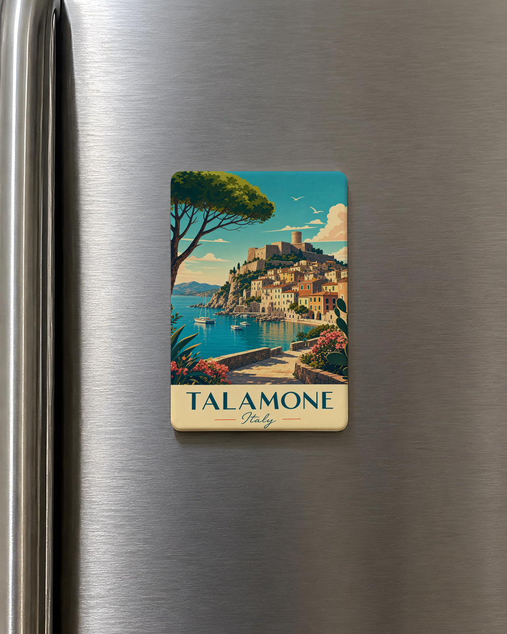 Talamone Italy Fridge Magnet, Talamone Tuscany Travel Souvenir, Coastal Town Landmark Keepsake Magnet