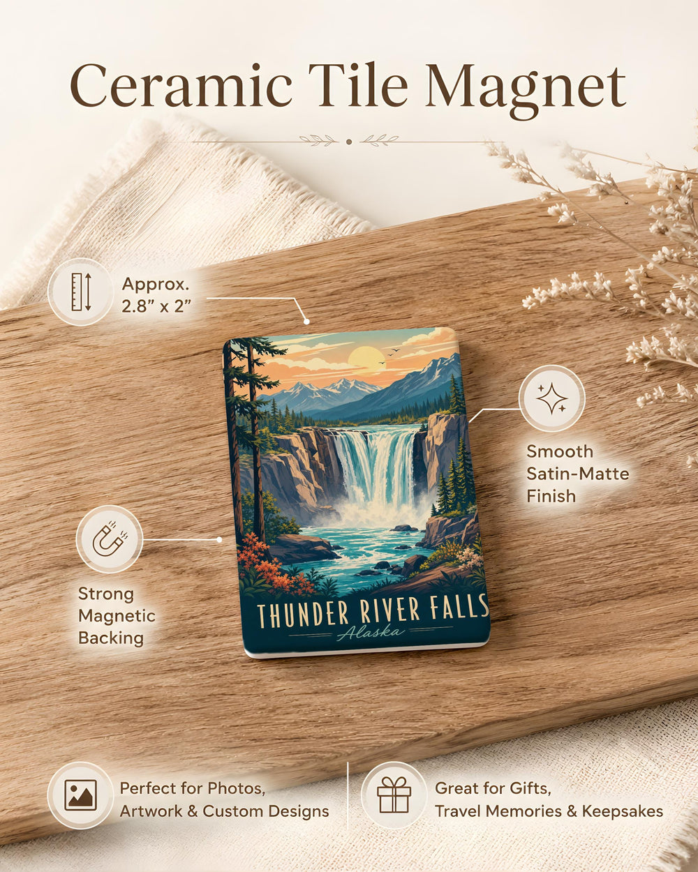 Thunder River Falls Fridge Magnet, Waterfall River Canyon Nature Souvenir Magnet, Scenic Rapids Travel Keepsake Magnet
