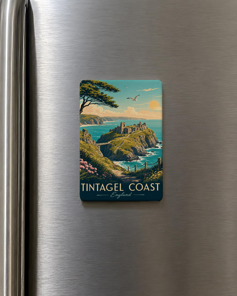 Tintagel Coast Fridge Magnet, Cornwall England Coastal Cliffs & Sea View Souvenir Magnet, UK Seaside Travel Keepsake