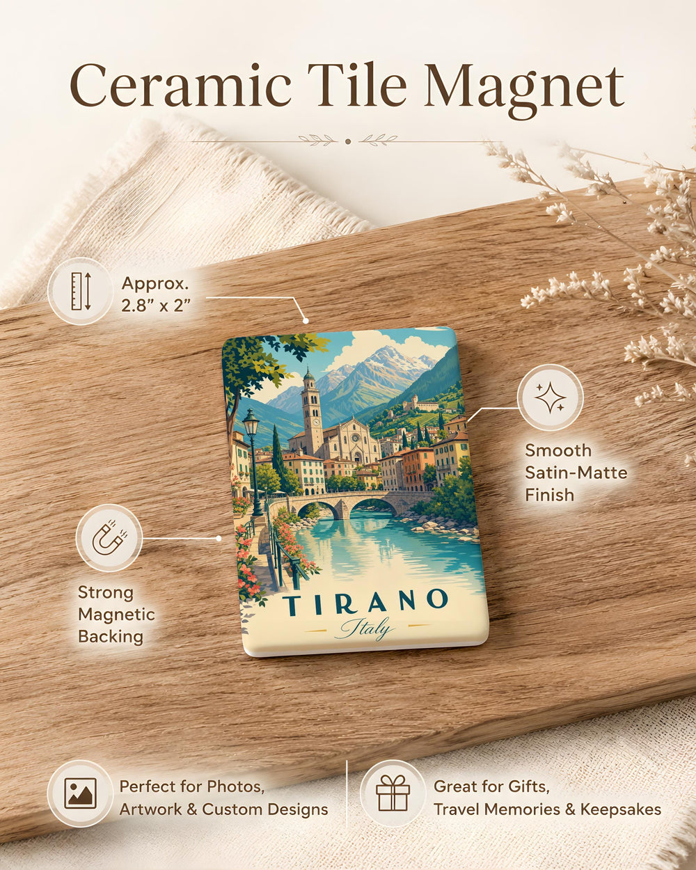 Tirano Italy Fridge Magnet, Tirano Souvenir Magnet, Italy Travel Gift, Lombardy Landmark Keepsake, Italian Town Magnet