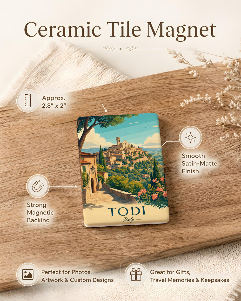 Todi Italy Fridge Magnet, Todi Umbria Travel Souvenir Magnet, Italian Hill Town Landmark Keepsake Magnet