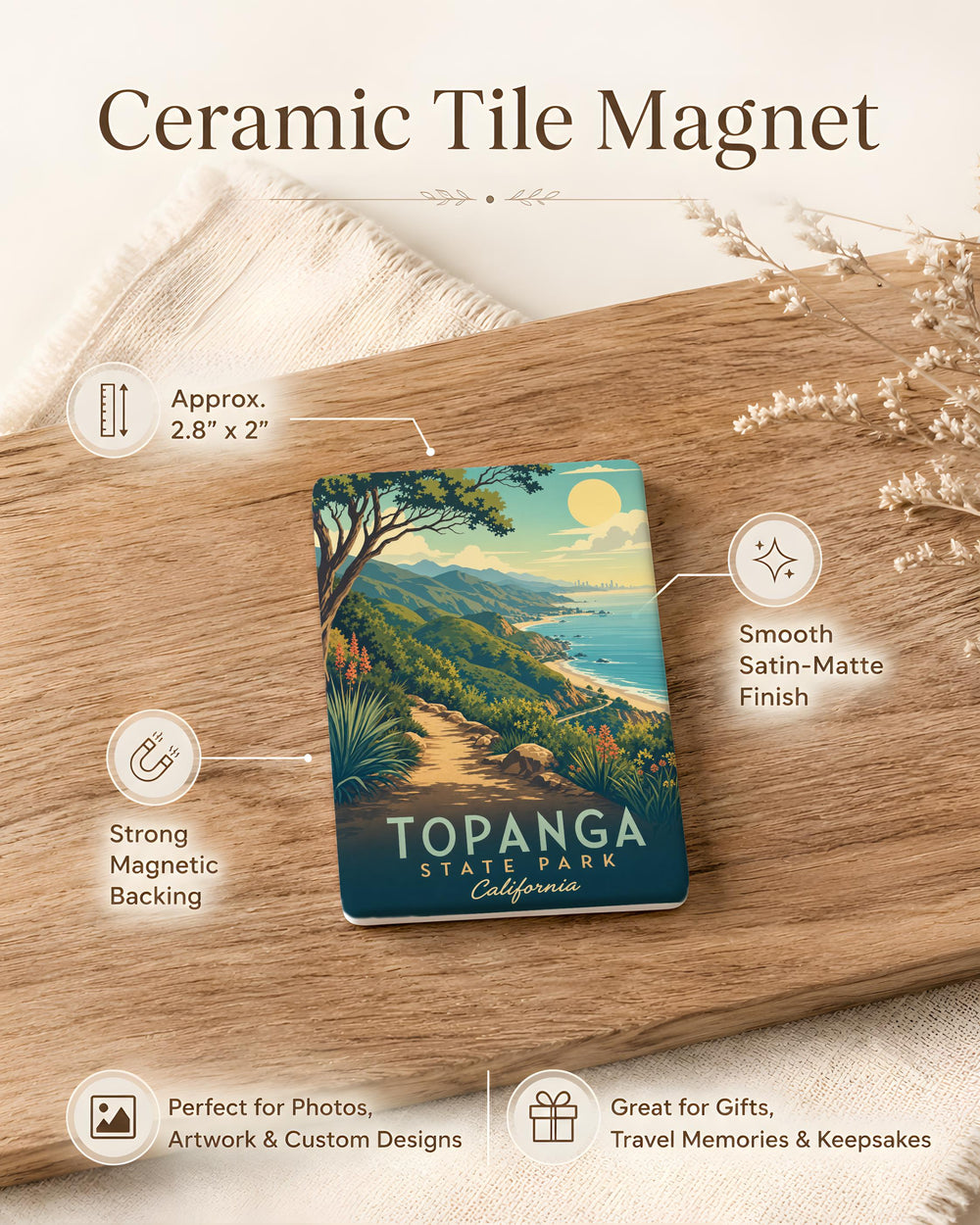 Topanga State Park Fridge Magnet, California Hiking Trail Souvenir, Los Angeles Nature Landmark Gift