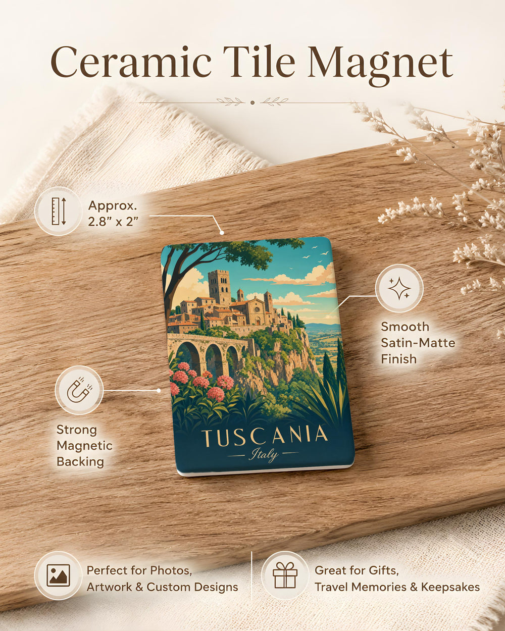Tuscania Italy Fridge Magnet, Tuscania Souvenir Magnet, Italy Travel Gift, Tuscania Landmark Magnet, Italian Town Magnet