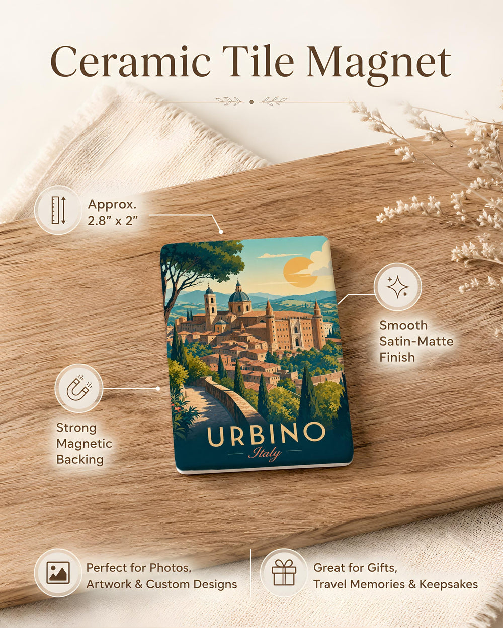 Urbino Italy Fridge Magnet, Urbino City Landmark Souvenir Magnet, Italian Travel Keepsake Refrigerator Magnet