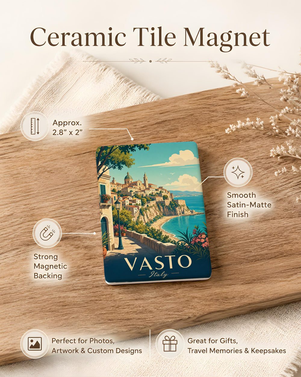 Vasto Italy Fridge Magnet, Vasto Travel Souvenir Magnet, Italy Vacation Keepsake, Abruzzo Italy Landmark Magnet