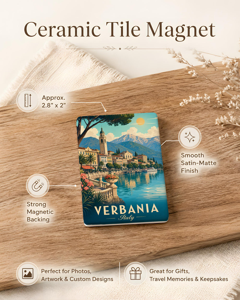 Verbania Town Fridge Magnet, Italy Lake Maggiore Souvenir, Verbania Travel Gift, Italian Townscape Kitchen Magnet