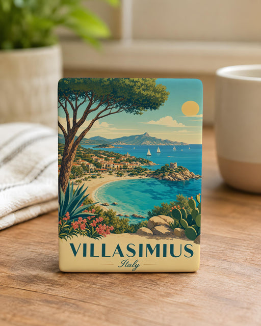 Villasimius Italy Fridge Magnet, Sardinia Travel Souvenir, Coastal Town Landmark Keepsake, Mediterranean Vacation Gift