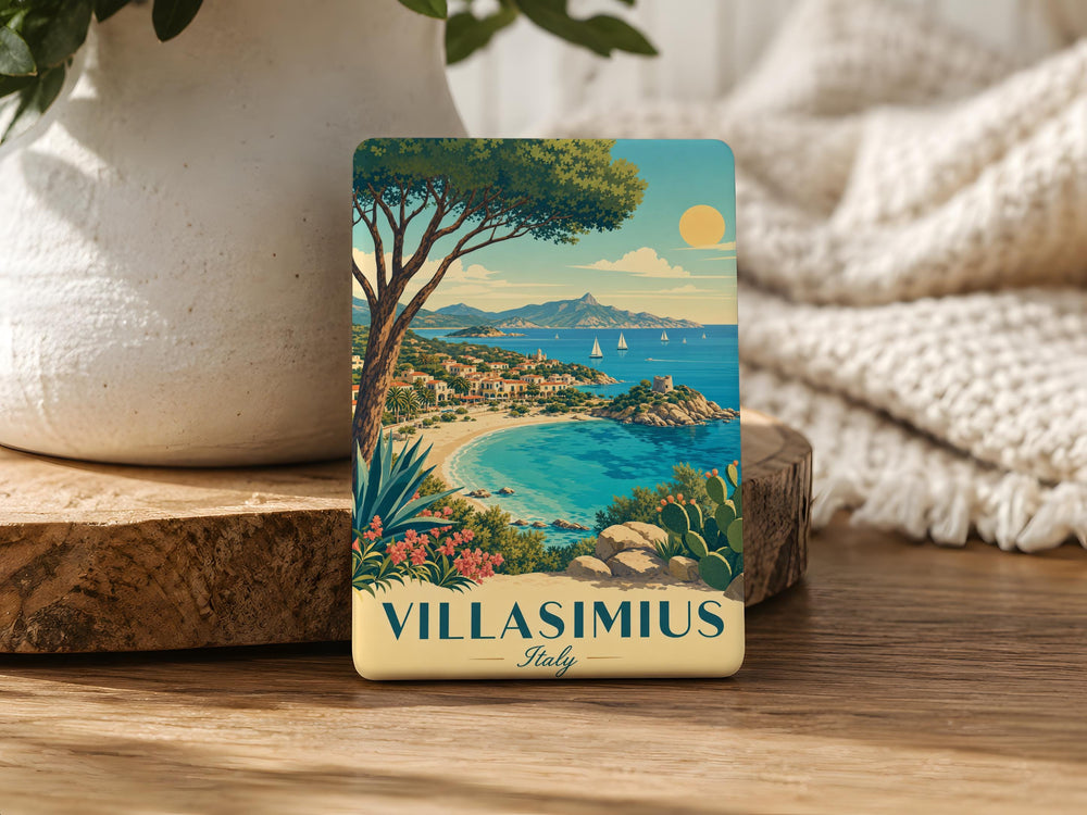 Villasimius Italy Fridge Magnet, Sardinia Travel Souvenir, Coastal Town Landmark Keepsake, Mediterranean Vacation Gift