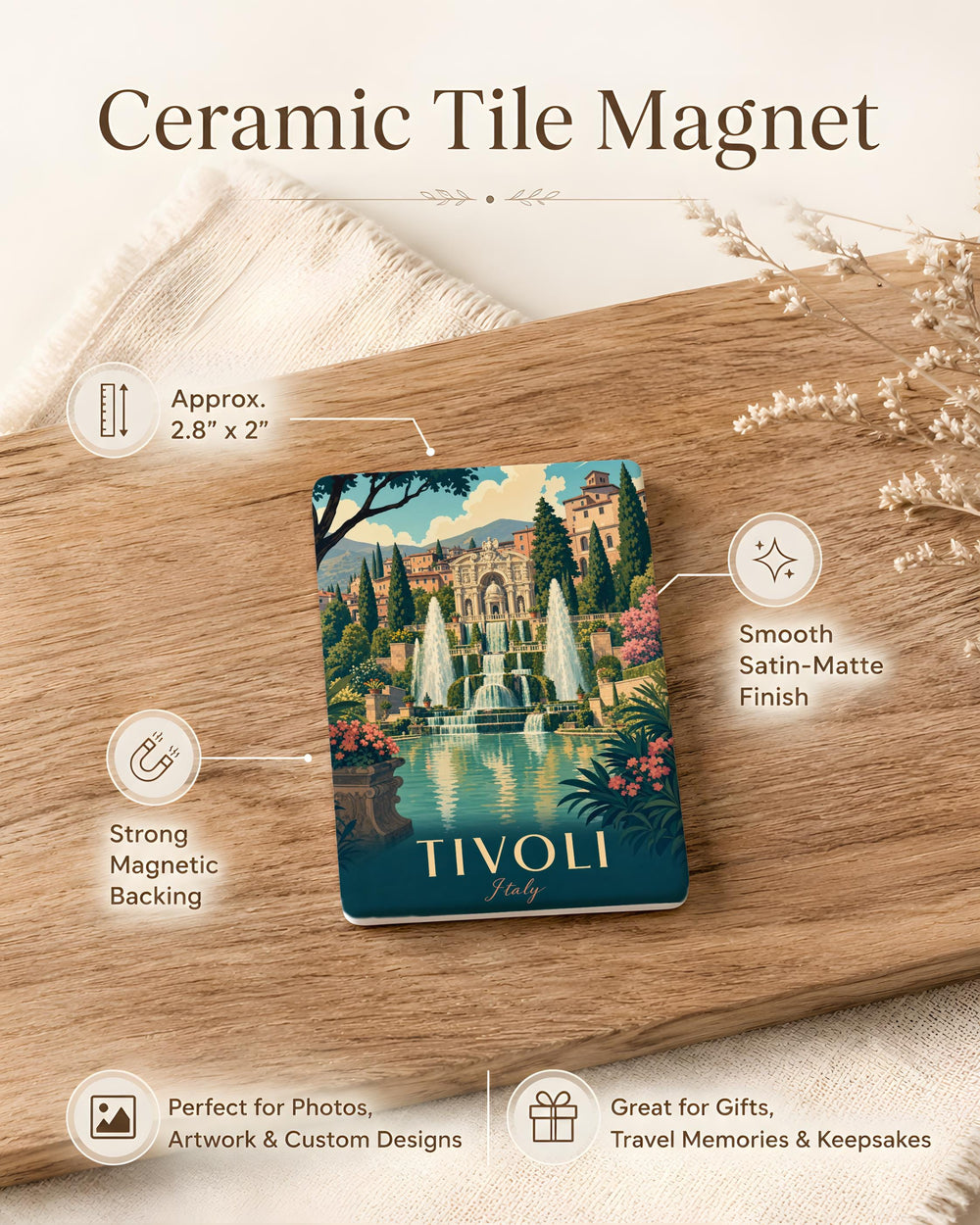 Villa d’Este Gardens Fridge Magnet, Tivoli Italy Fountain Garden Landscape Souvenir Magnet