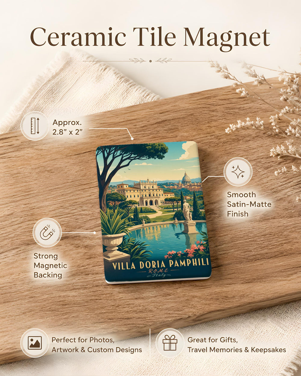 Villa Doria Pamphili Rome Fridge Magnet, Italian Villa & Gardens Souvenir Magnet, Rome Travel Keepsake Magnet