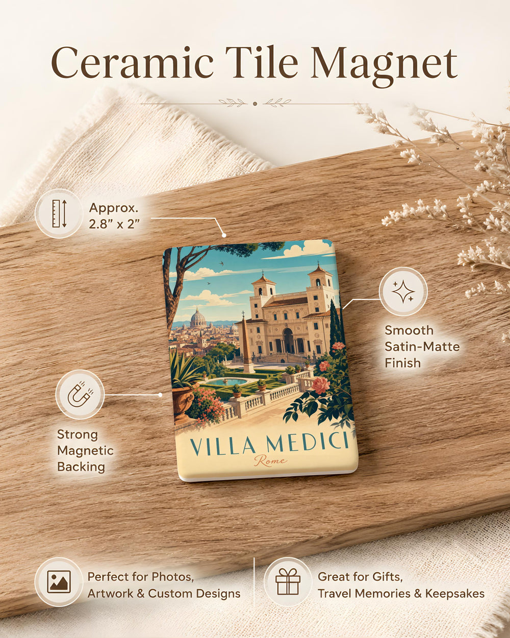 Villa Medici Rome Fridge Magnet, Italy Landmark Souvenir, Historic Villa & Gardens Travel Keepsake, Rome Vacation Gift