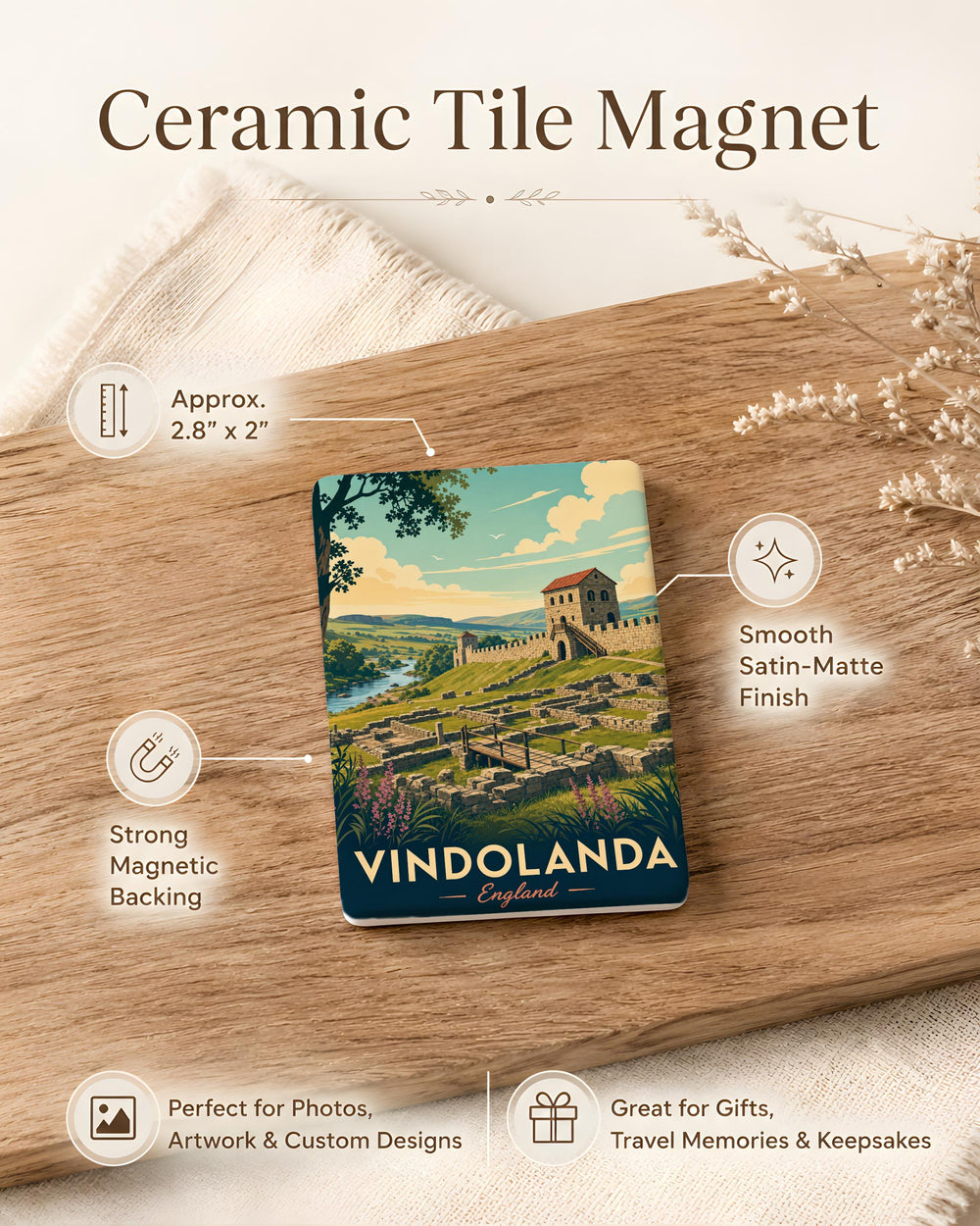 Vindolanda England Fridge Magnet, Roman Fort Hadrian’s Wall Souvenir Magnet, Northumberland UK Travel Gift Magnet