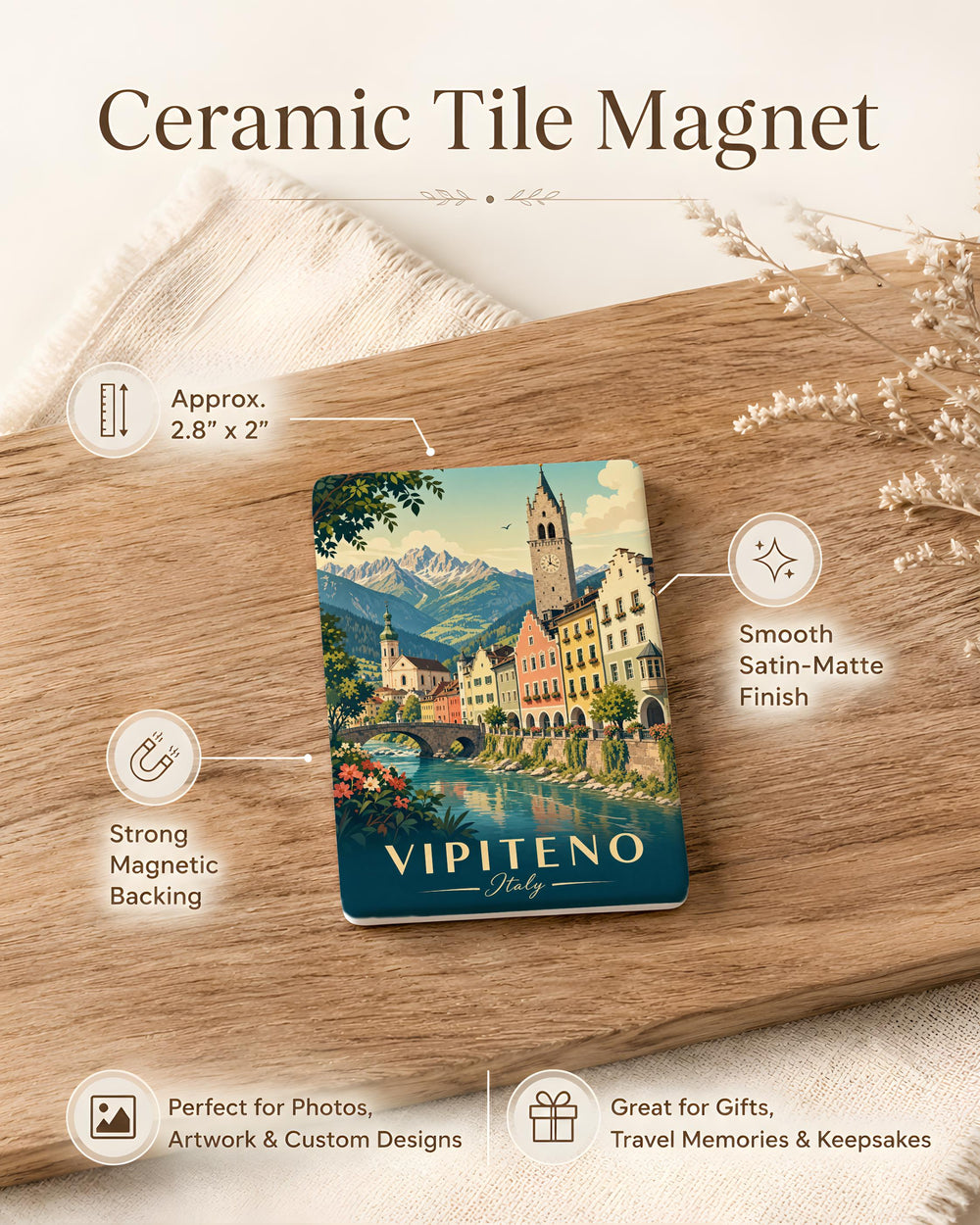 Vipiteno Italy Fridge Magnet, Sterzing South Tyrol Travel Souvenir, Alpine Town Landmark Keepsake Magnet