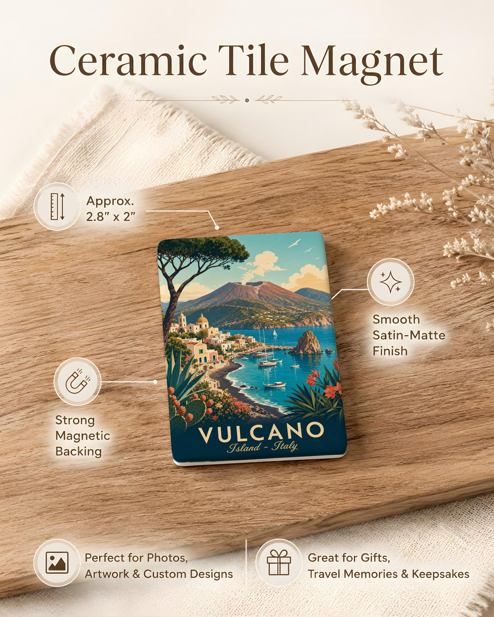 Vulcano Island Fridge Magnet, Vulcano Italy Souvenir Magnet, Aeolian Islands Travel Keepsake, Sicily Island Gift