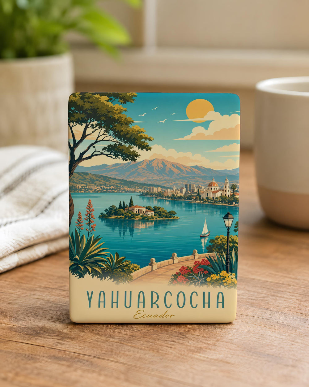 Yahuarcocha Lake Fridge Magnet, Ecuador Lake Souvenir Magnet, Andean Landscape Travel Keepsake Magnet